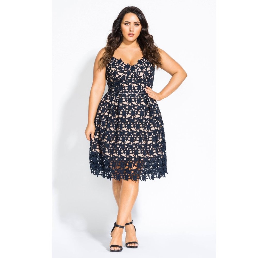 CITY CHIC NAVY SO FANCY LACE DRESS (PLUS SIZE)